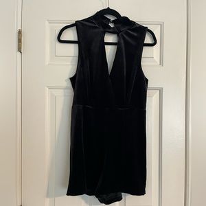 Velvet high neck and lack back Dress Romper